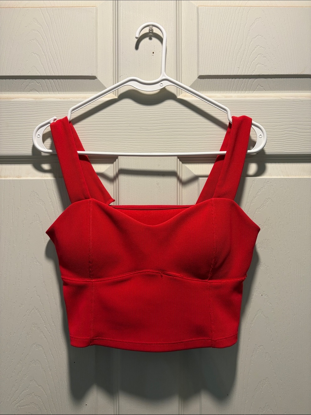 Women's Red Square-Neck Crop Top with Wide Straps
